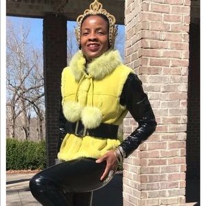 Morris Kaye Yellow Green fox Fur Vest jacket S-M
